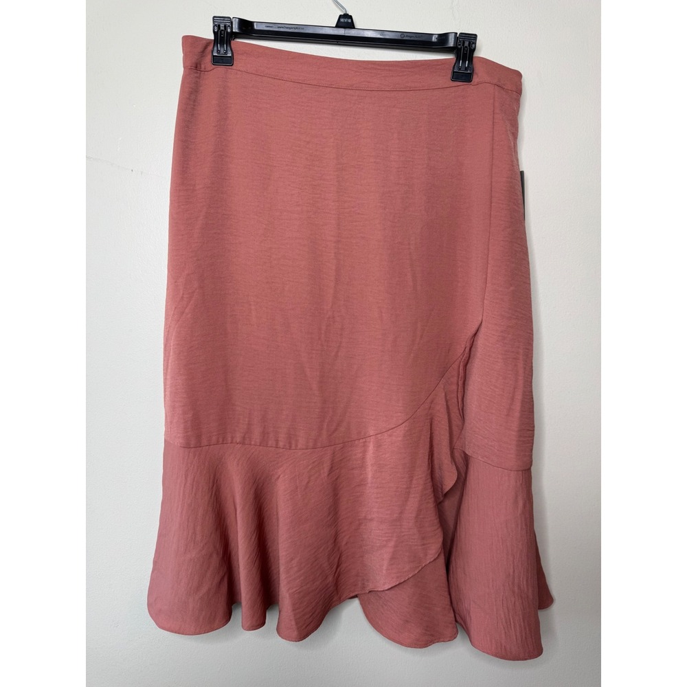 Vince‎ Camuto Womens Pink Ruffle Faux Wrap Midi Skirt